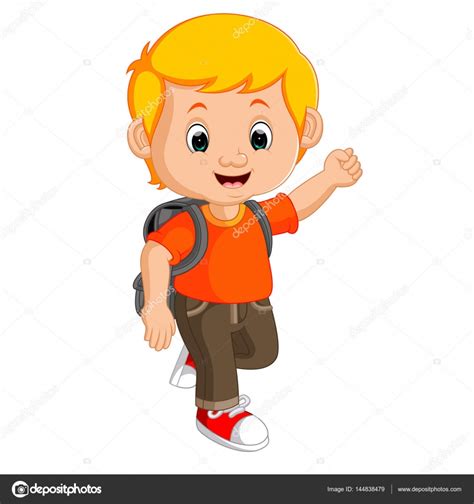 Niño con mochilas de dibujos animados vector, gráfico ...