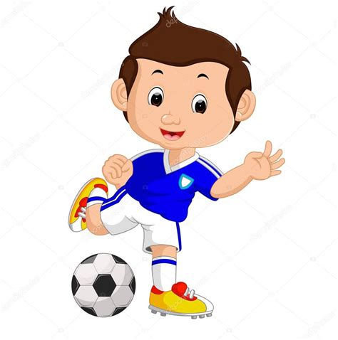 Niño de dibujos animados jugando al fútbol — Archivo ...
