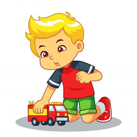 Niño jugando con su camión de juguete | Descargar Vectores ...