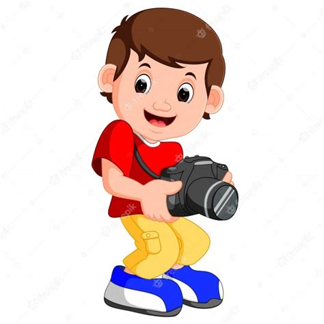 Niño pequeño, caricatura, cámara | Vector Premium
