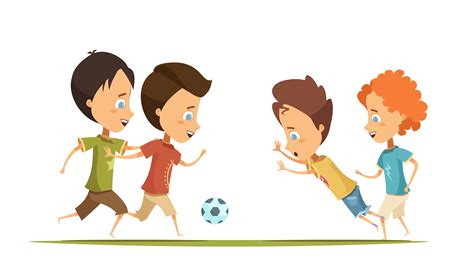 Niños jugando al fútbol estilo de dibujos animados ...