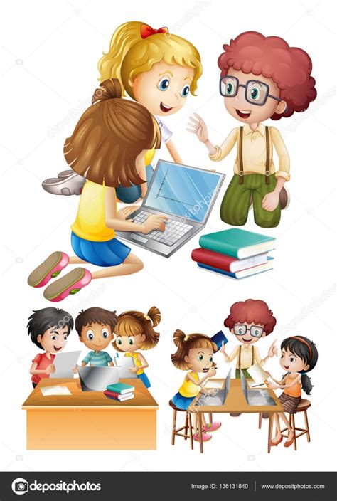 Niños trabajando y estudiar juntos — Vector de stock ...