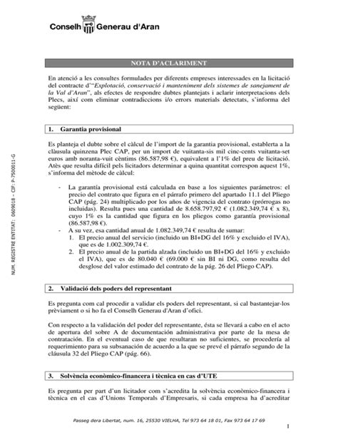 NOTA D`ACLARIMENT En atenció a les consultes formulades per