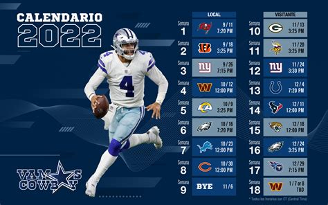 Novedades del Calendario de los Cowboys para la temporada 2022