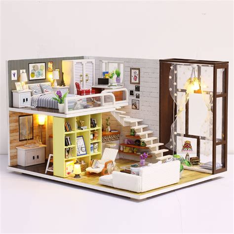 Nueva muñeca casa miniatura casa de muñecas de madera Loft con cocina ...