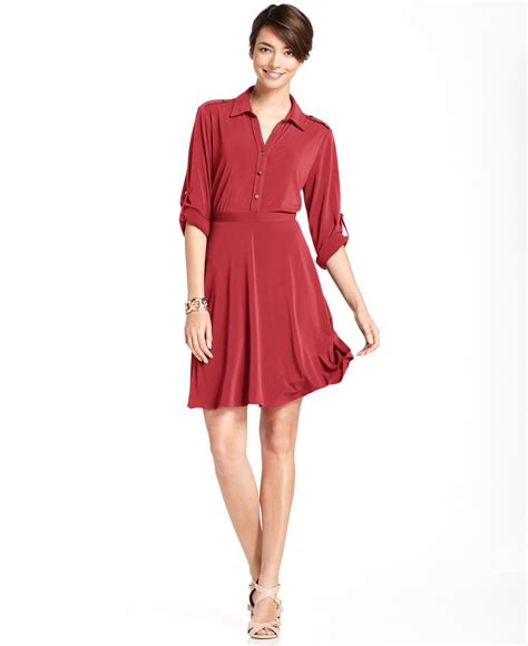 NY Collection Petite Dress, Roll Tab Sleeve Shirtdress ...