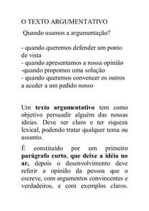 O TEXTO ARGUMENTATIVO   Português