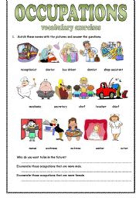 Occupations   vocabulary exercises   ESL worksheet by ...