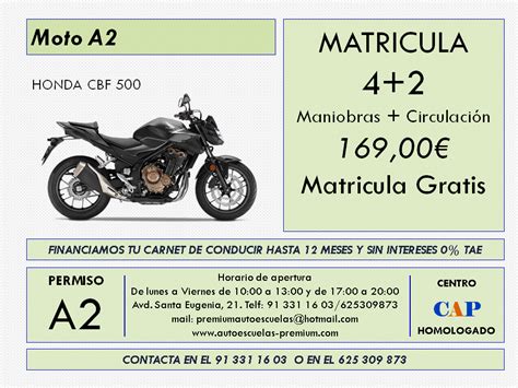 Oferta Carnet de moto A2   Autoescuelas Premium