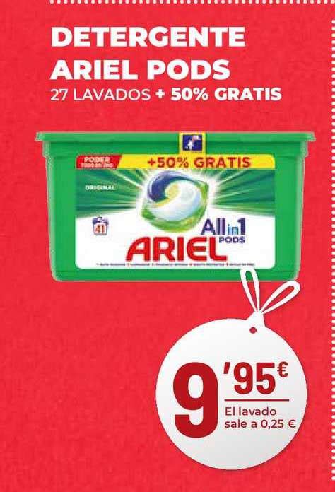 Oferta Detergente Ariel Pods 27 Lavados + 50% Gratis en AhorraMas