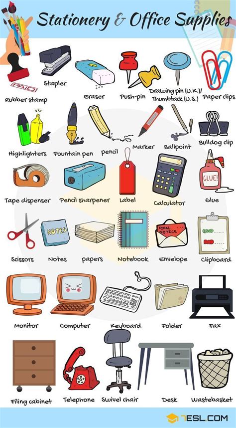 Office Supplies: List of Stationery Items with Pictures • 7ESL ...