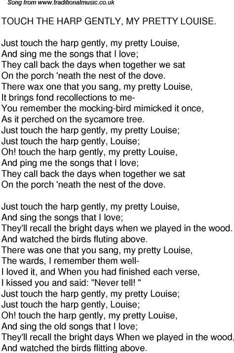 Old Time Song Lyrics for 33 Touch The Harp Gently My ...