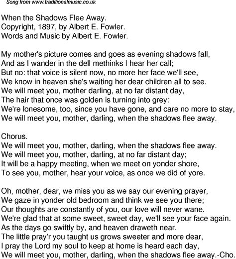 Old Time Song Lyrics for 58 When The Shadows Flee Away