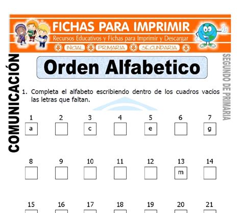 Orden Alfabético para Segundo de Primaria   Fichas para ...