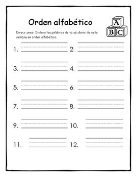 Orden alfabetico  Spanish Worksheet by Veronica Castro | TpT