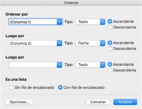 Ordenar el contenido de una tabla en Word 2016 para Mac ...