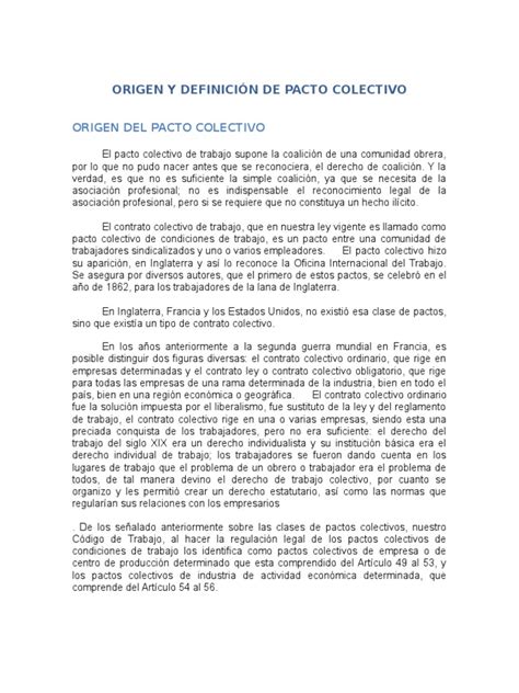 ORIGEN Y DEFINICIÓN DE PACTO COLECTIVO.docx | Derecho ...