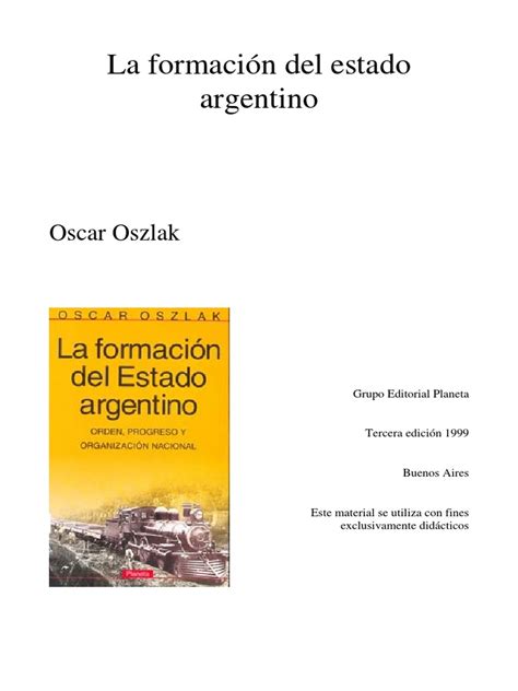 Oszlak la formacion del Estado Argentino | Estado  política  | Capitalismo