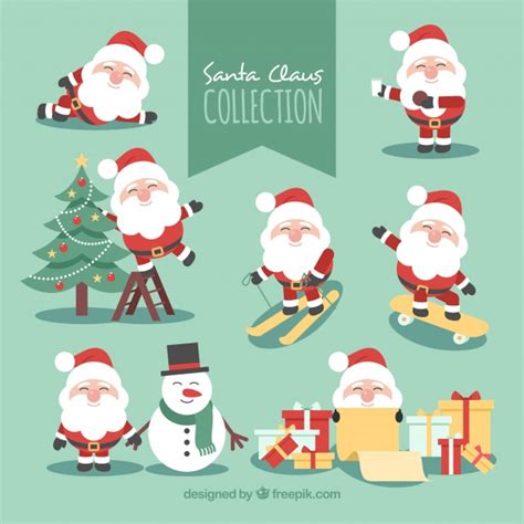 Pack of santa claus characters in different poses Vector ...