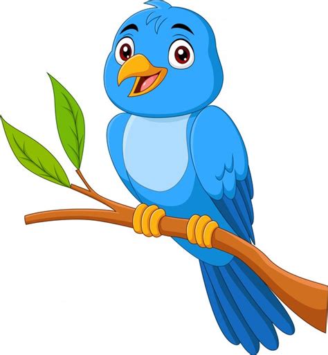 Pájaro azul de dibujos animados sentado en la rama de un árbol | Vector ...