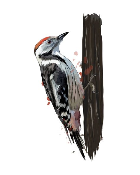 pájaro carpintero de un toque de acuarela, dibujo coloreado, realista ...