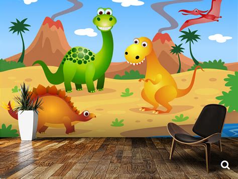 Papel pintado personalizado para niños, divertidos dinosaurios, murales ...