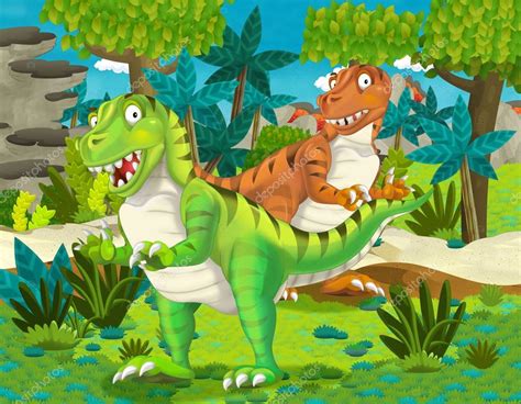 Par de dibujos animados de dinosaurios tyranosauruses — Foto de stock ...