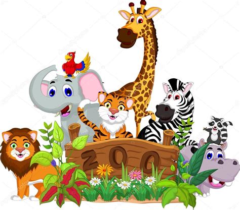 Parque zoológico y los animales de dibujos animados — Vector de stock ...
