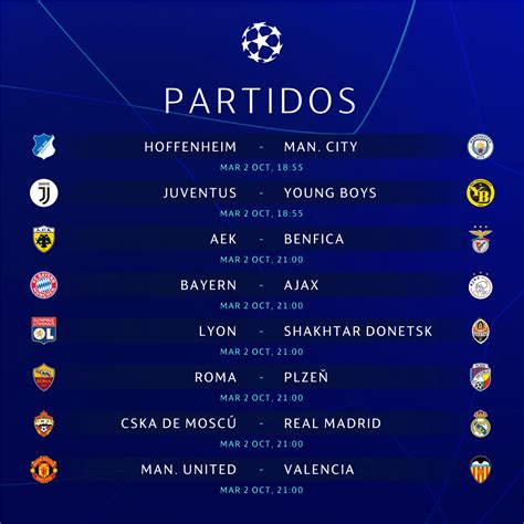 PARTIDOS DE HOY EN LA UEFA CHAMPIONS LEAGUE 2018/19  Hora de Ecuador ...