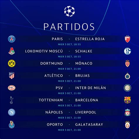 PARTIDOS DE HOY EN LA UEFA CHAMPIONS LEAGUE 2018/19 ...