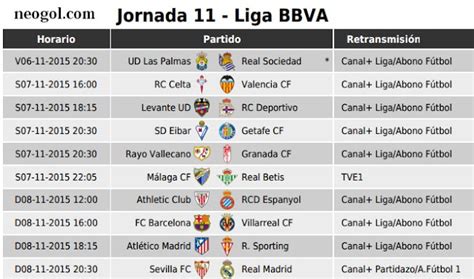 Partidos Jornada 11. Liga Española BBVA 2015