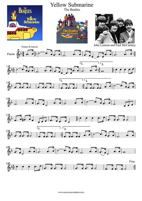 Partitura de la Canción  Yellow Submarine  | Beatles   Las ...