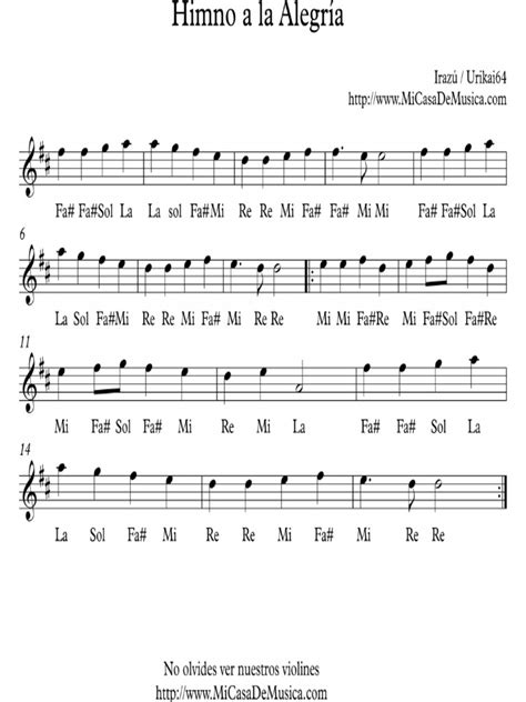 Partitura Himno de La Alegria Violin