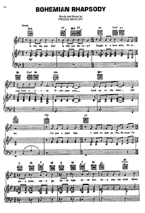 Partitura para Piano  Bohemian Rhaphsody  | Queen ...