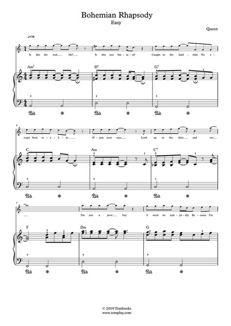 Partitura Piano Bohemian Rhapsody  Nivel Fácil, Piano Solo ...