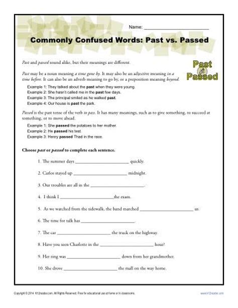 Past vs. Passed Worksheet | Easily Confused Words