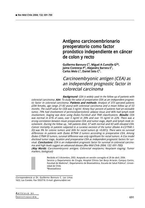 PDF  Antígeno carcinoembrionario preoperatorio como ...