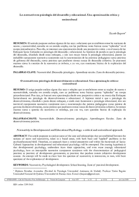 PDF  Baquero 2020 Lo normativo en Psicología del ...
