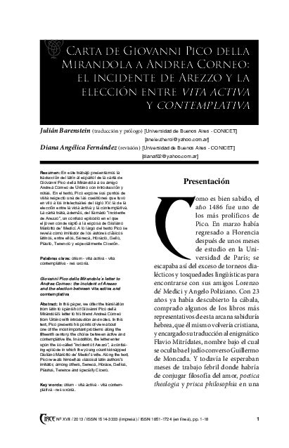PDF  Carta de Giovanni Pico della Mirandola a Andrea ...