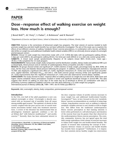 PDF  Dose response effect of walking exercise on weight ...