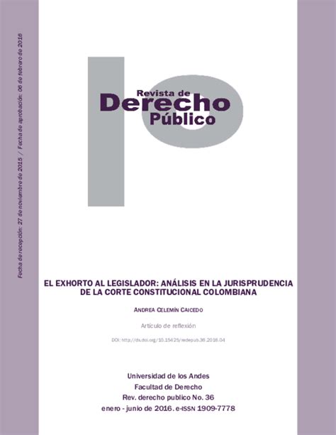 PDF  EL EXHORTO AL LEGISLADOR: ANÁLISIS EN LA JURISPRUDENCIA DE LA ...