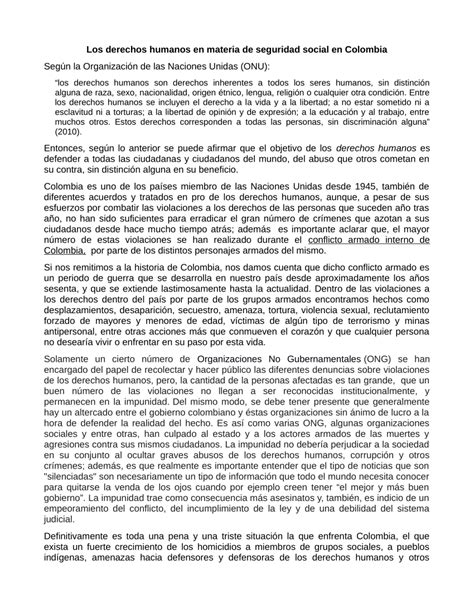 PDF  Ensayo sobre los derechos humanos en Colombia