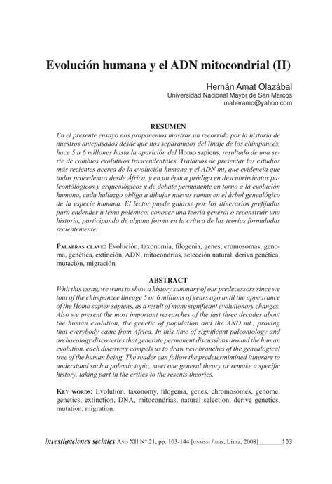 PDF  Evolución humana y el ADN mitocondrial  II