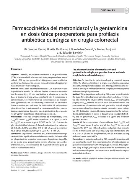 PDF  Farmacocinética del metronidazol y la gentamicina en ...