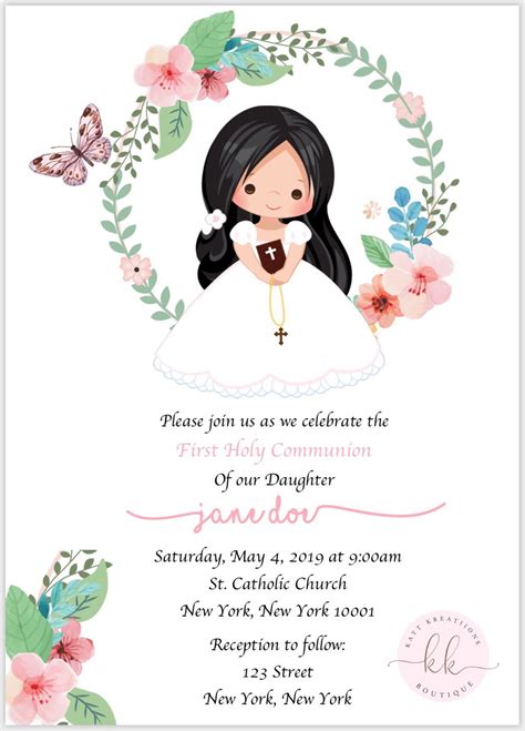 PDF Floral First Communion Invitation, Spring Theme First Communion ...