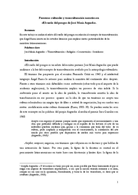 PDF  Fronteras culturales y transculturación narrativa en «El sueño ...