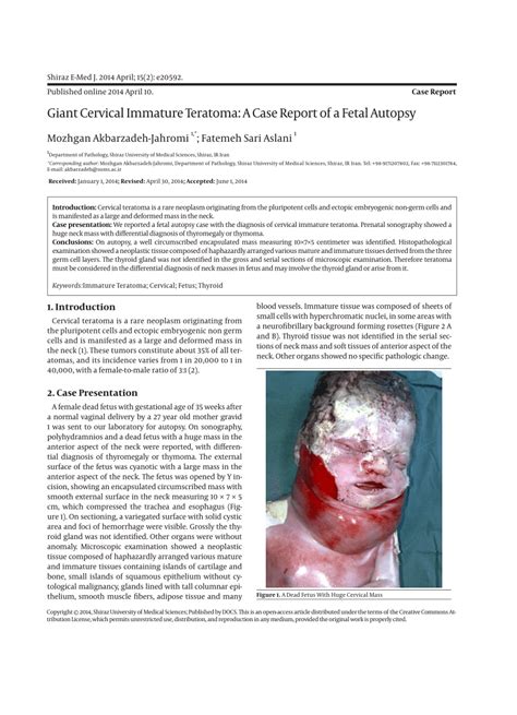 PDF  Giant Cervical Immature Teratoma: A Case Report of a Fetal Autopsy