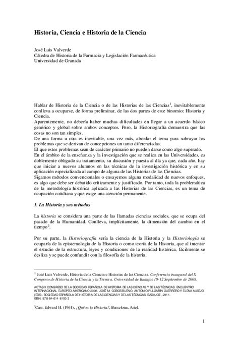 PDF  Historia, Ciencia e Historia de la Ciencia | Jose Luis Valverde ...