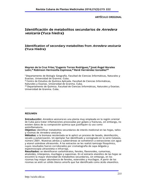 PDF  Identificación de metabolitos secundarios de ...