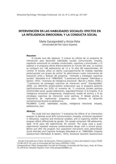 PDF  Intervención en las habilidades sociales: Efectos en ...